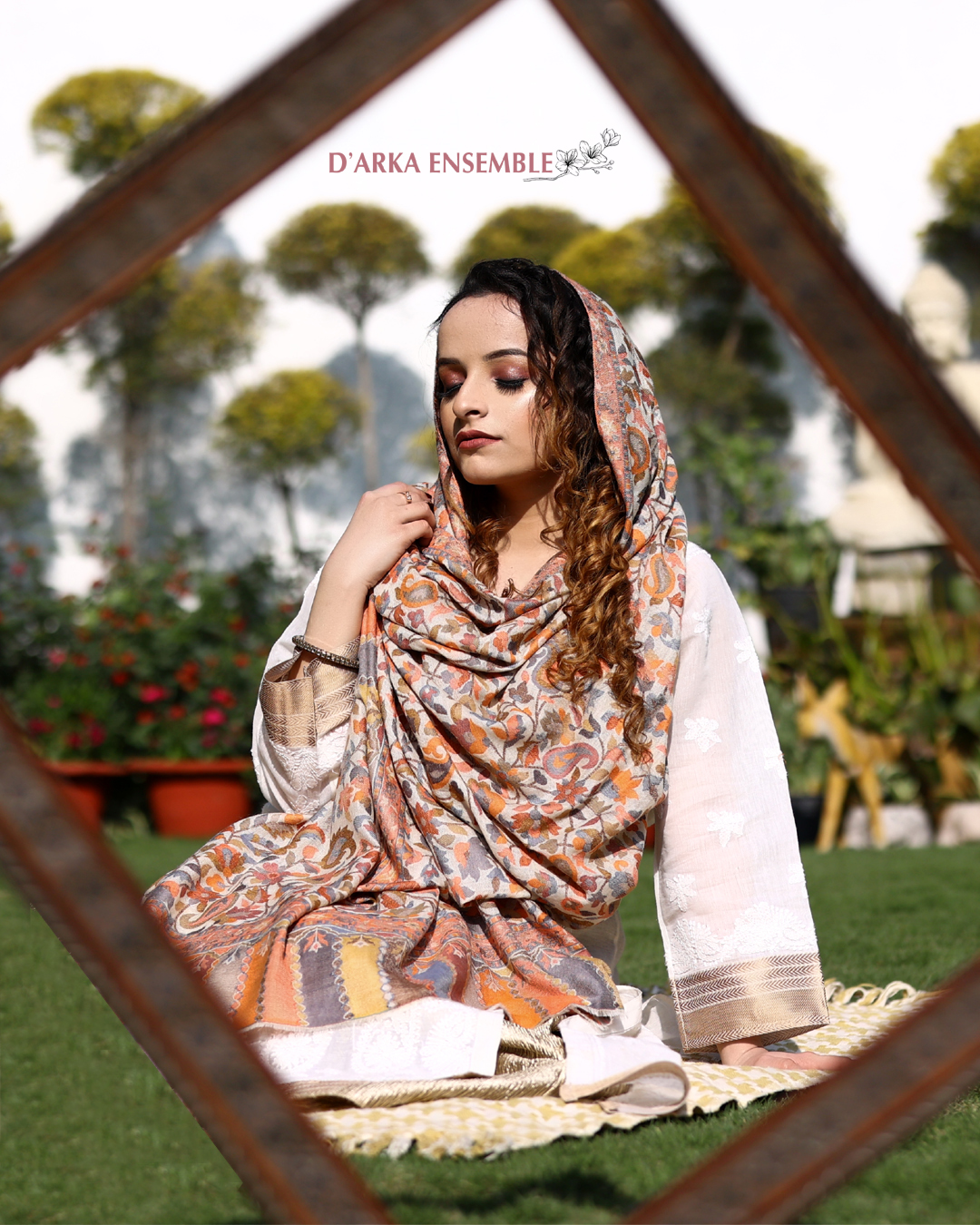 Full Body Weaving with Beige Base Color Shawl - D'ARKA ENSEMBLE